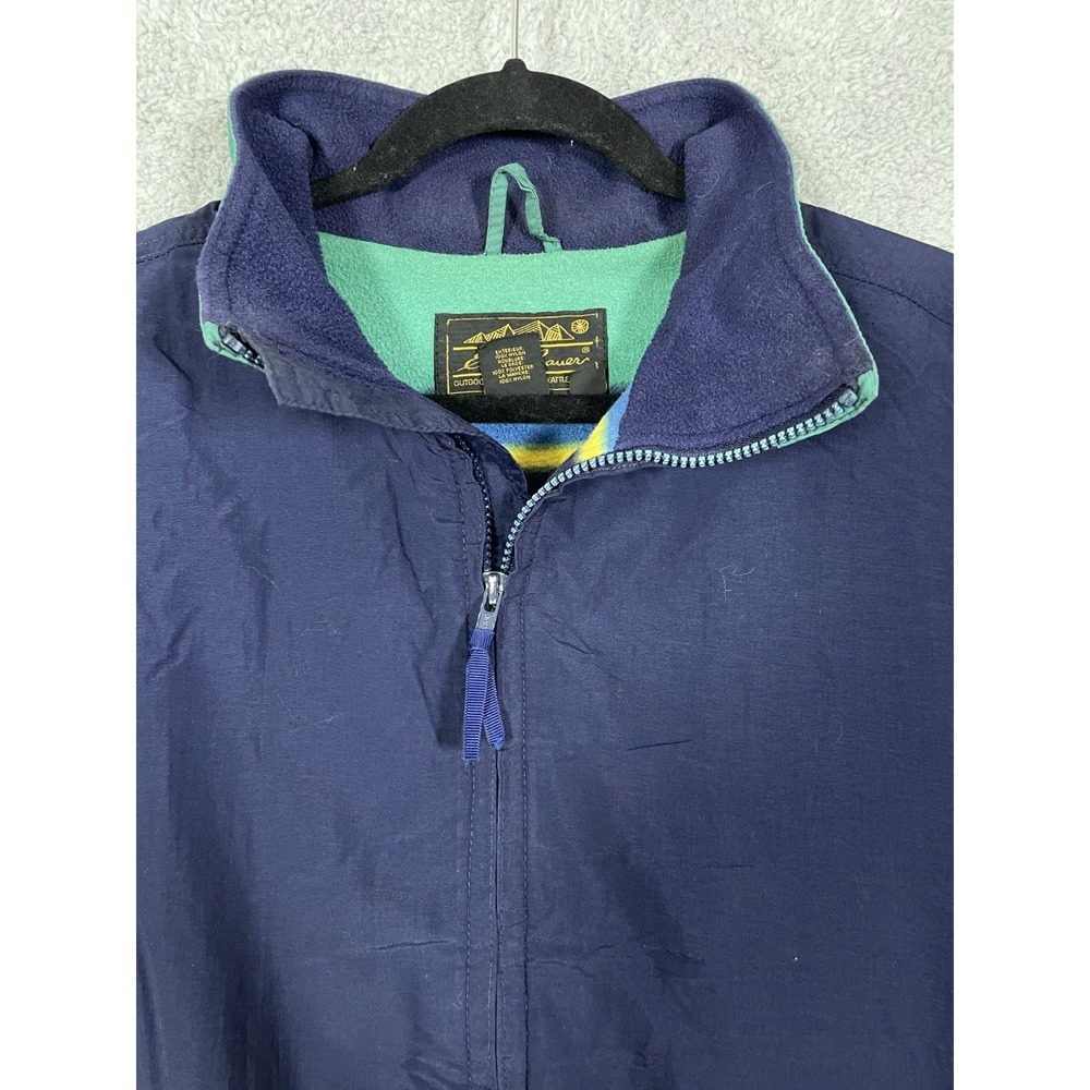 Vtg Eddie Bauer Bomber Jacket Men's L Navy Blue Nylon Fleece Lined Full Zip 90s - Picture 7 of 9